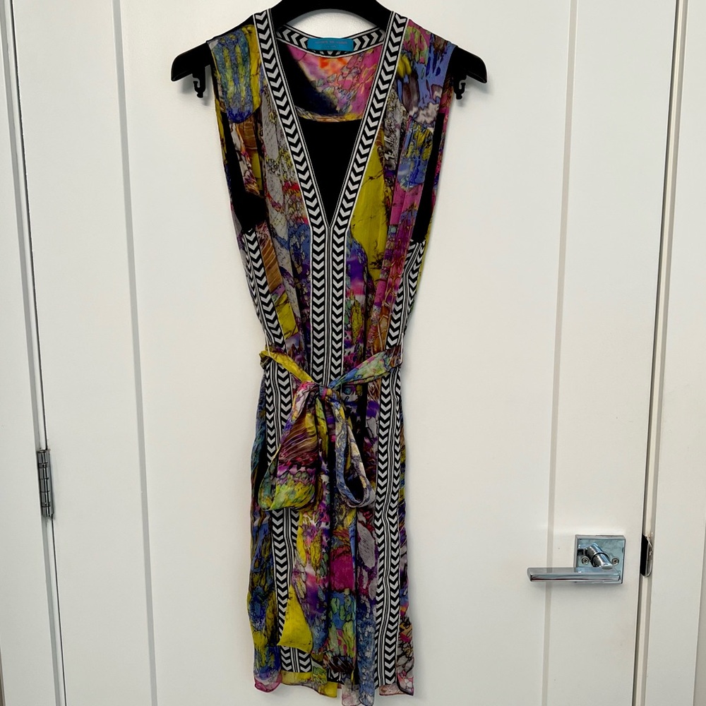 Mathew Williamson, Escape, Bright Multi Color Silk Wrap Dress with Bold Trim